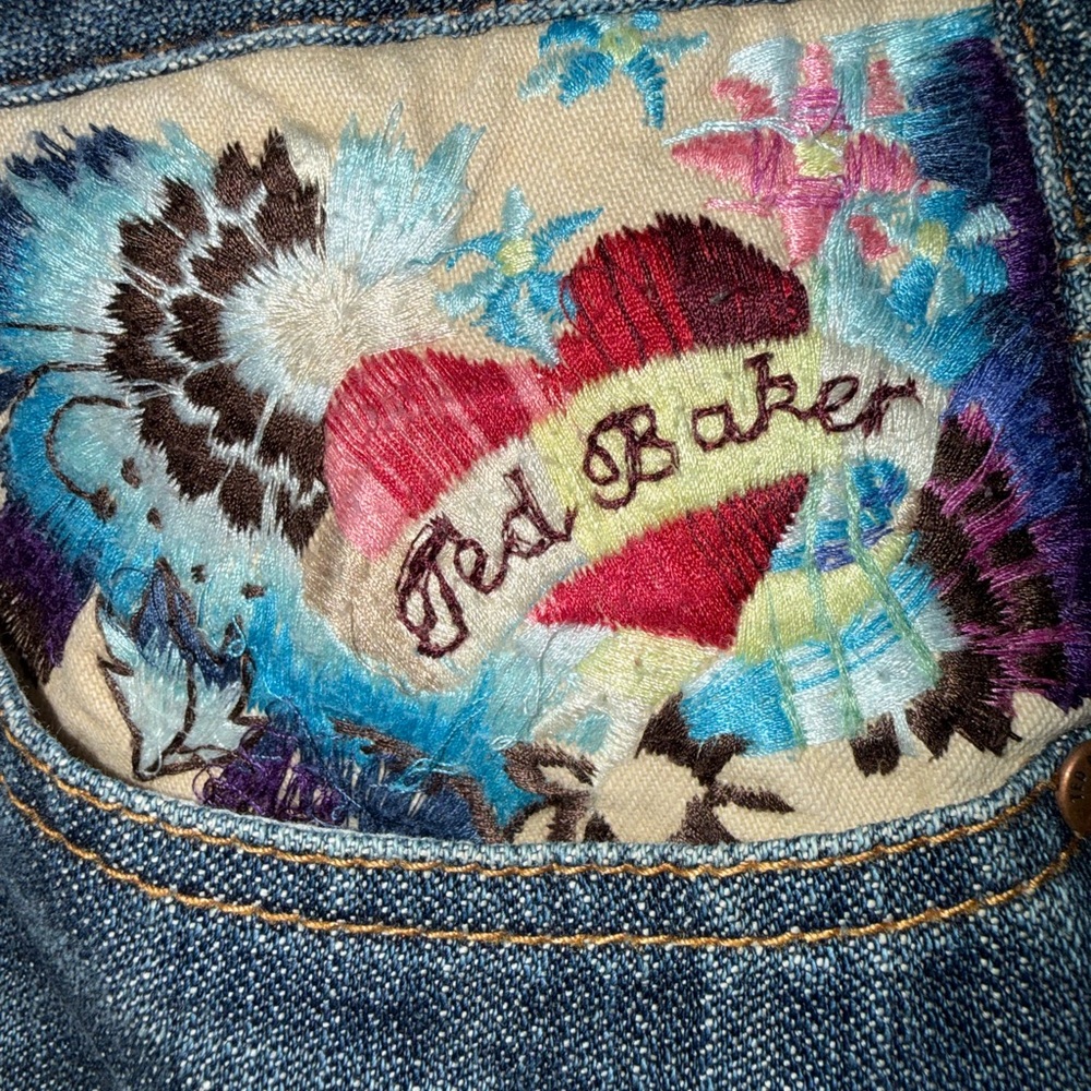 Ted Baker Pleated Jean Skirt with Embroidered Pocket - Picture 7 of 9